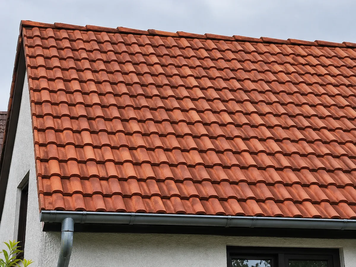 Gereinigtes Tonziegeldach in kräftigem Terrakotta